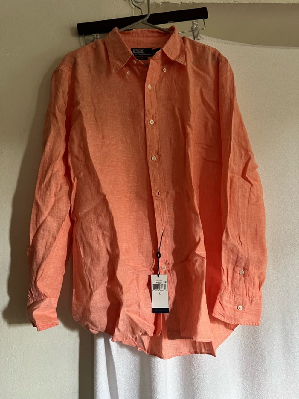 Ralph Lauren Orange Linen Long-Sleeve Button-Down Shirt